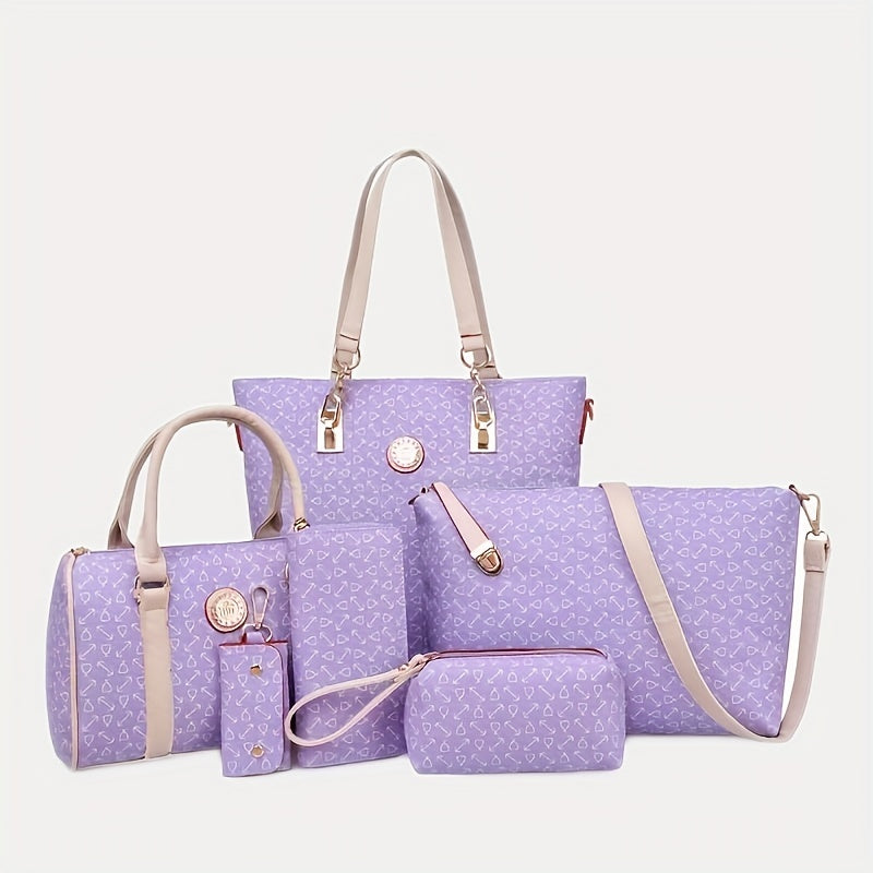 6pcs Tote Bag Crossbody Bag Boston Bag Clutch Purse Set, PU Leather Large Capacity Shoulder Bag, Casual Versatile Commuter Bag