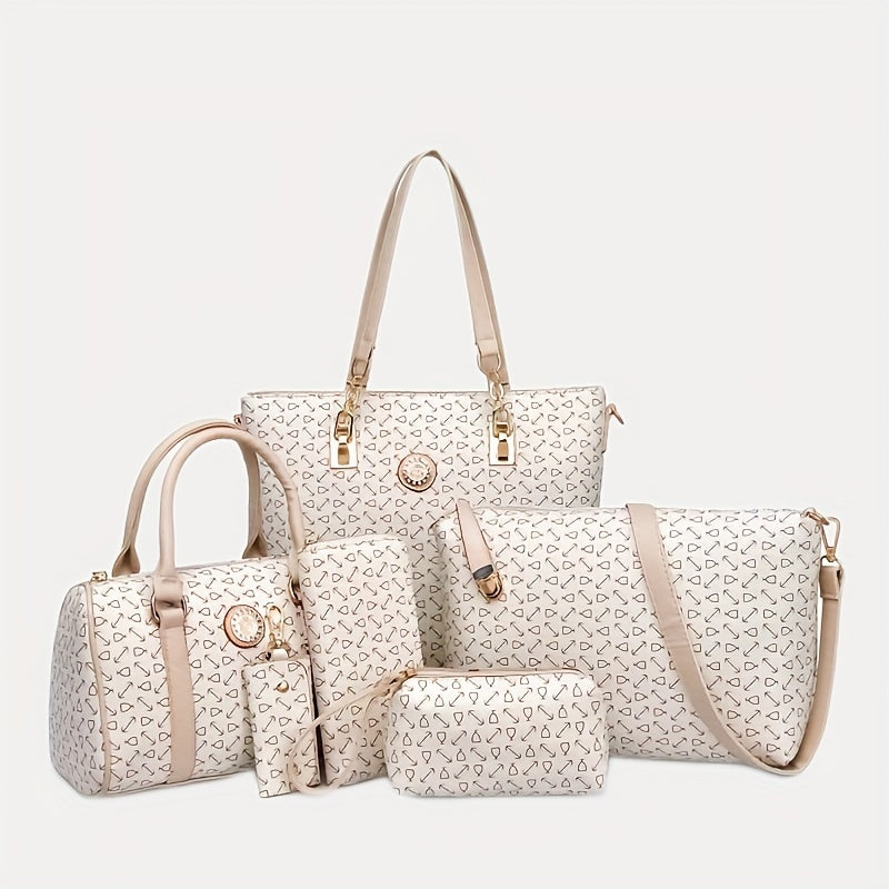 6pcs Tote Bag Crossbody Bag Boston Bag Clutch Purse Set, PU Leather Large Capacity Shoulder Bag, Casual Versatile Commuter Bag