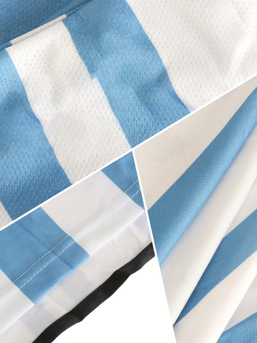 4pcs Argentina Striped Soccer Jersey for Kids, No. 10 Football Jersey Set, Jersey & Shorts & Socks & Knee Pads, Kid's Clothes