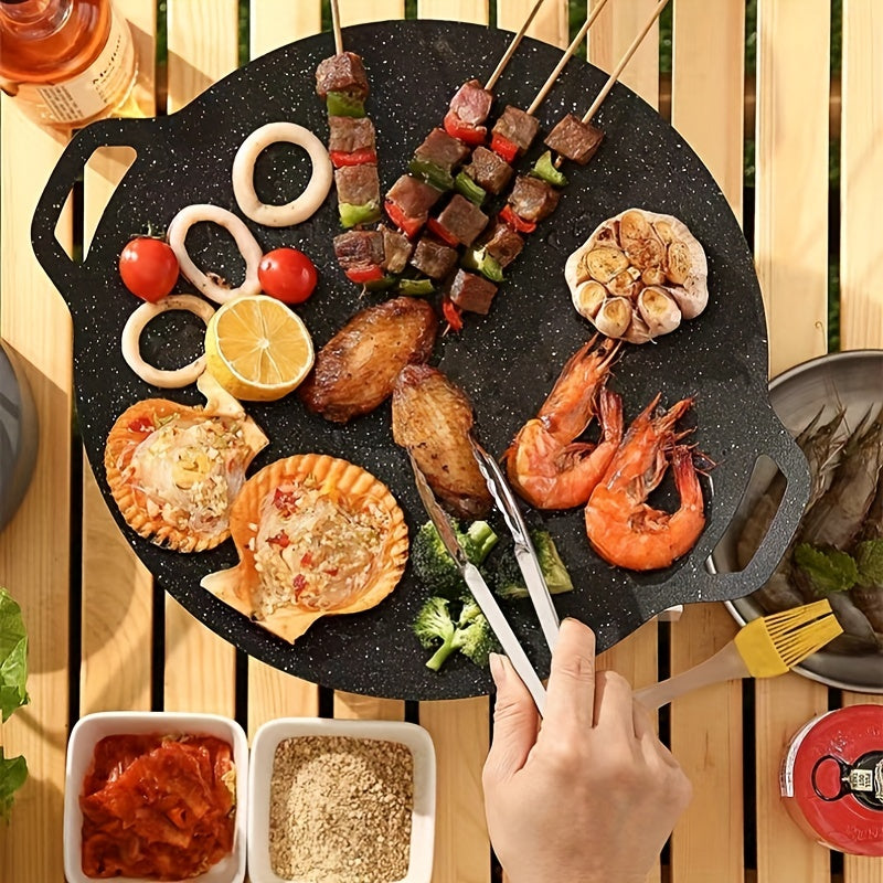 1pc, Korean Style BBQ Grill Pan For Stove Top, Camping Stove And IH Stove, Round Griddle Tableware, Non-stick Coating Frying Pan, Kitchen Utensils, Kitchen Accessories, Multiple Sizes Available (Can't Use Induction Cooker)