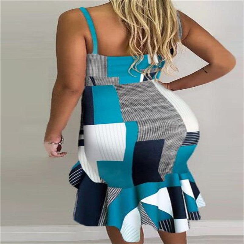 Women's Collage halter irregular skirt dresses