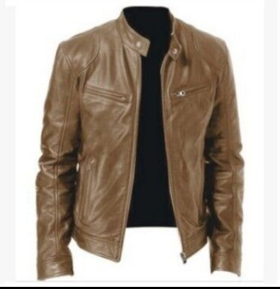 Men's PU Slim Leather Jacket - Product upscale 