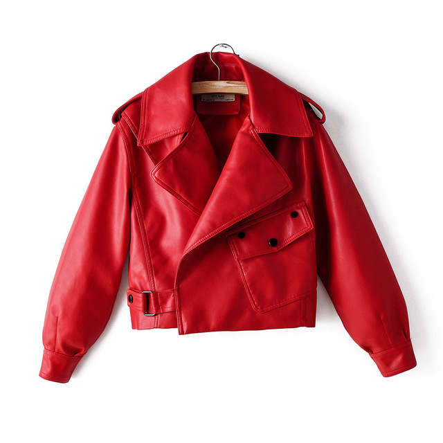 Women's PU Leather Jacket with Short Washed Leather Jacket - Product upscale 
