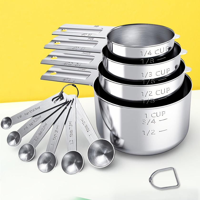 1 Set Stainless Steel Measuring Cups & Spoons Set, Cups And Spoons, Kitchen Gadgets For Cooking & Baking (4+6) 0.86lb