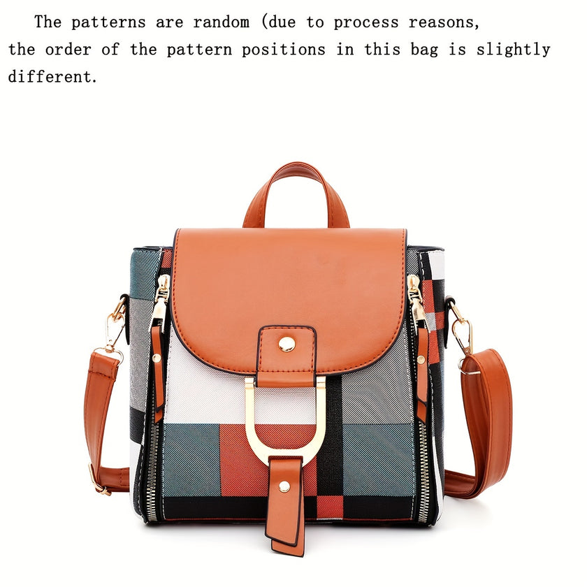 Fashion Trend Striped Plaid Bag Set, Classic Colorblock Top Handle Square Bag, Square Shoulder Bag, Clutch Purse & Long Purse For Women