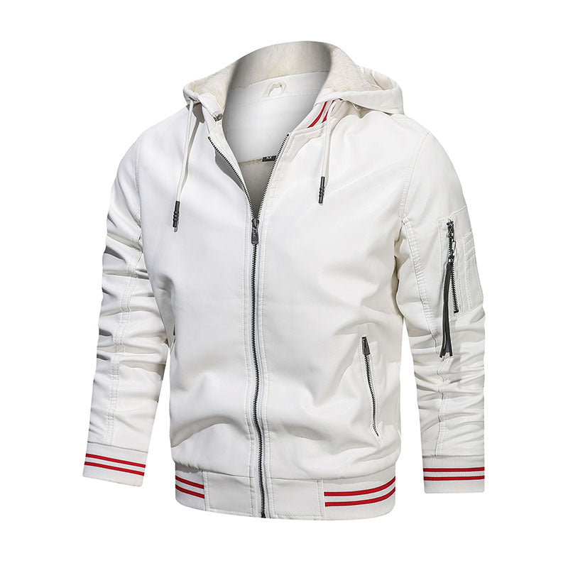 Men's Jacket Spot Hooded Multi-pocket Leather Jacket Men - Product upscale 