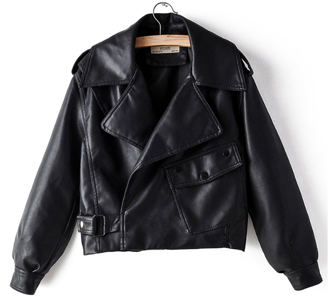 Women's PU Leather Jacket with Short Washed Leather Jacket - Product upscale 