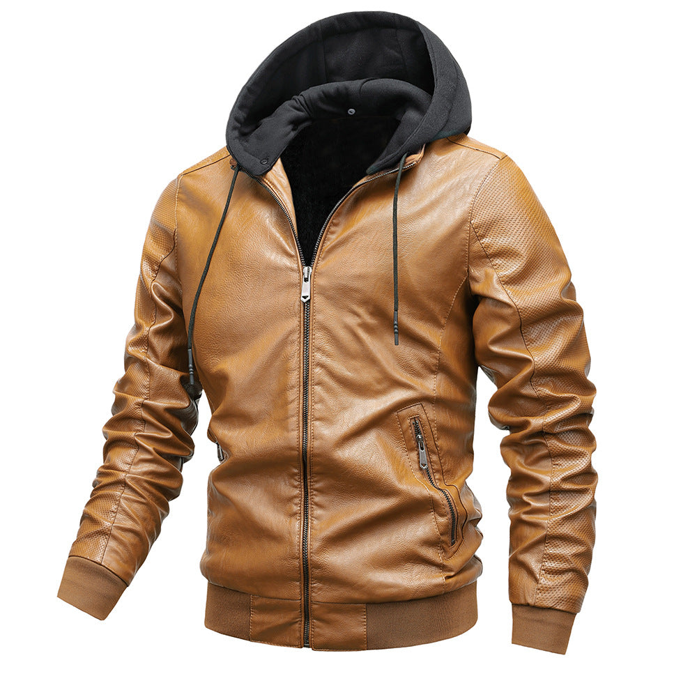Winter Stand-collar PU Jacket Leather Jacket Men - Product upscale 