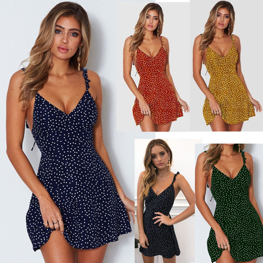 Polka-dot Strappy Dress Women Summer Fashion Beach Sundress - Product upscale 