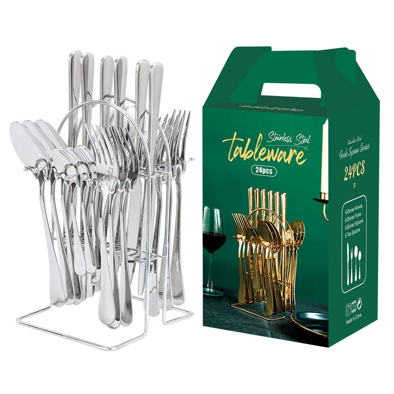 Gold Dinnerware Set Stainless Steel Tableware Set Knife Fork Spoon Luxury Cutlery Set With Storage Rack Dishwasher - Product upscale 