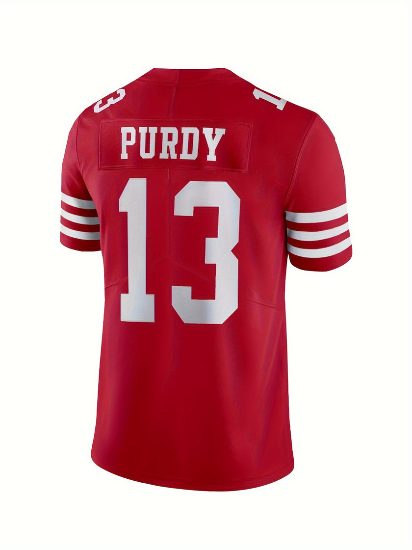 Men's Classic Red #13 American Football Jersey: Embroidery Breathable V-neck Sports Uniform For Training Competition
