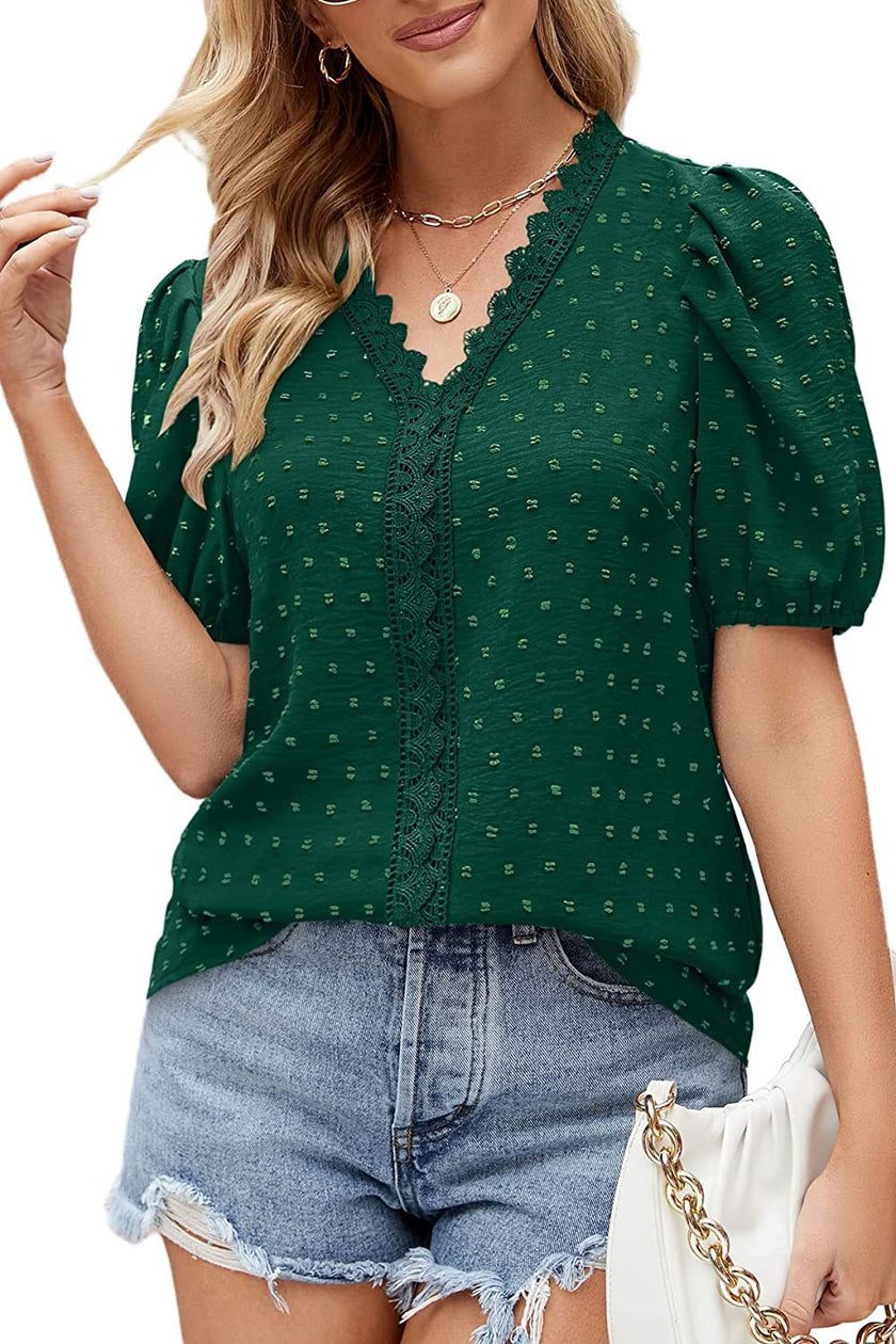 Dot Bubble Short Sleeve Chiffon Shirt - Product upscale 