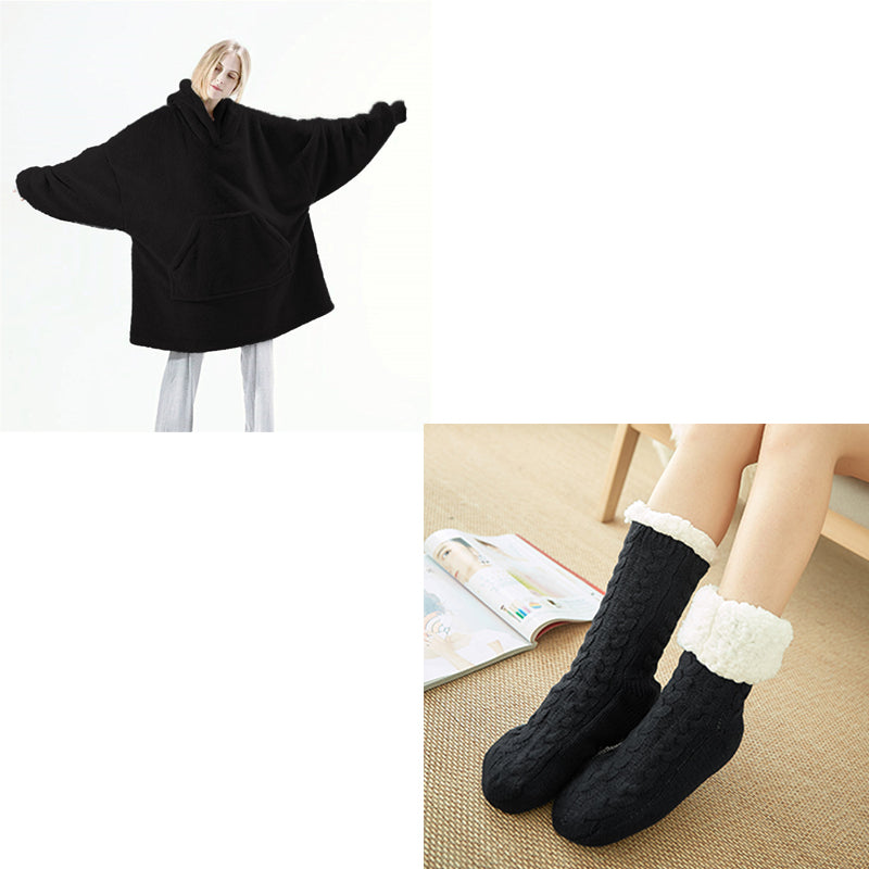 Hoodie Sweatshirt With Big Pocket Tops Sweater Comfortable Loose Double-Sided Fleece Thicker Wearable Blanket - Product upscale 