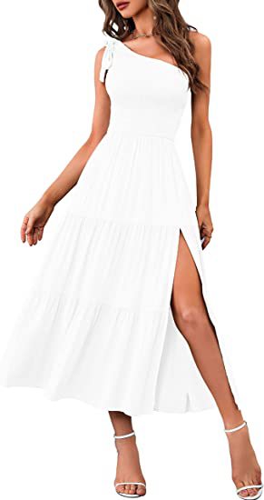 2023 New Summer Fashion Women's One-shoulder Pleated Layered Hem Split Dress - Product upscale 