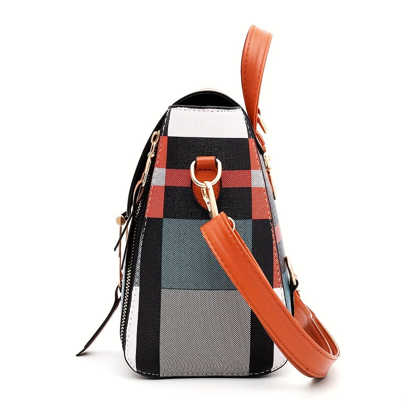 Fashion Trend Striped Plaid Bag Set, Classic Colorblock Top Handle Square Bag, Square Shoulder Bag, Clutch Purse & Long Purse For Women