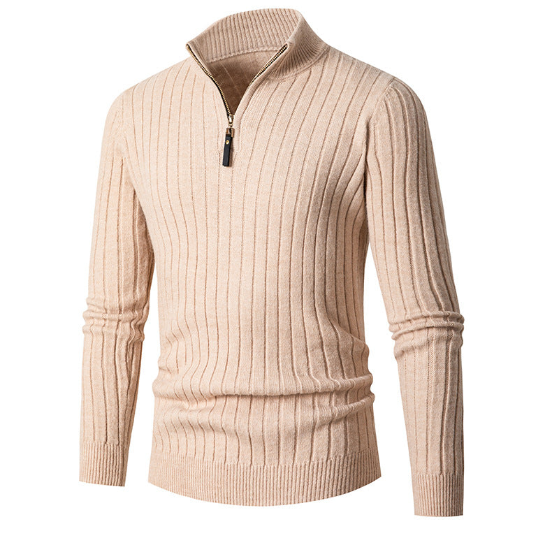 Men's Long-sleeved Half-turtleneck Zip-up Sweater - Product upscale 
