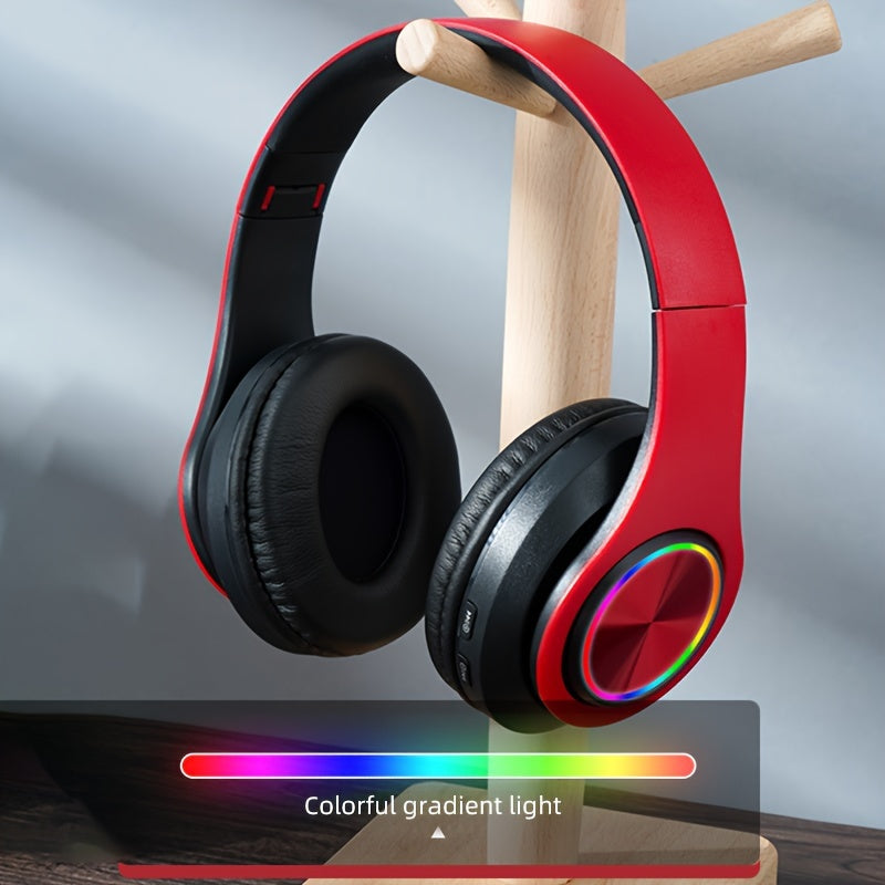 Light Emitting Wireless Headphones,Colorful LED Lights Comfort Over Ear Foldable Headset With Built-in Microphone,FM,SD Card Slot,Wired For School/Tablet Computer/PC/TV/Cellphones/Travel Gift For Birthday/Easter