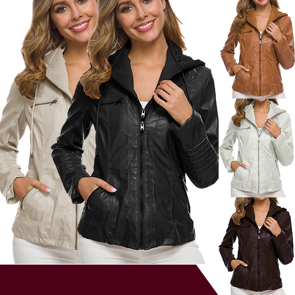 Women's Short Leather Pu Leather Jacket - Product upscale 