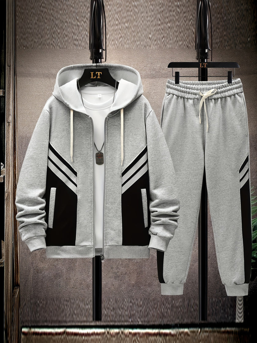 Men's Color Block Hoodie & Sweatpants Set