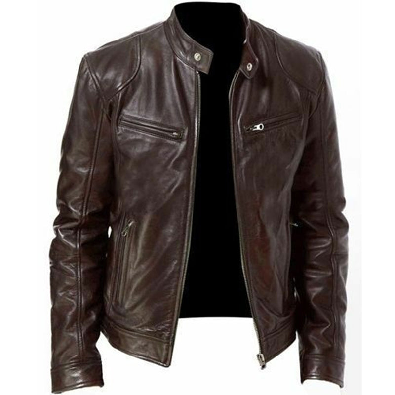 Men's PU Slim Leather Jacket - Product upscale 