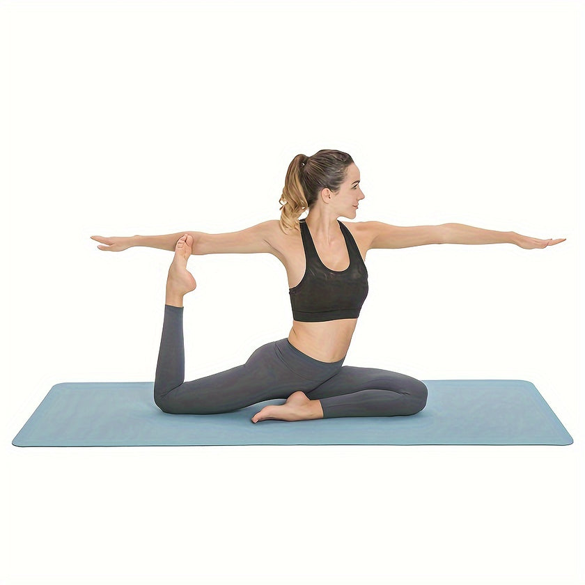 1pc Solid Color 0.8cm/0.31in Thick Yoga Mat With Carry Strap
