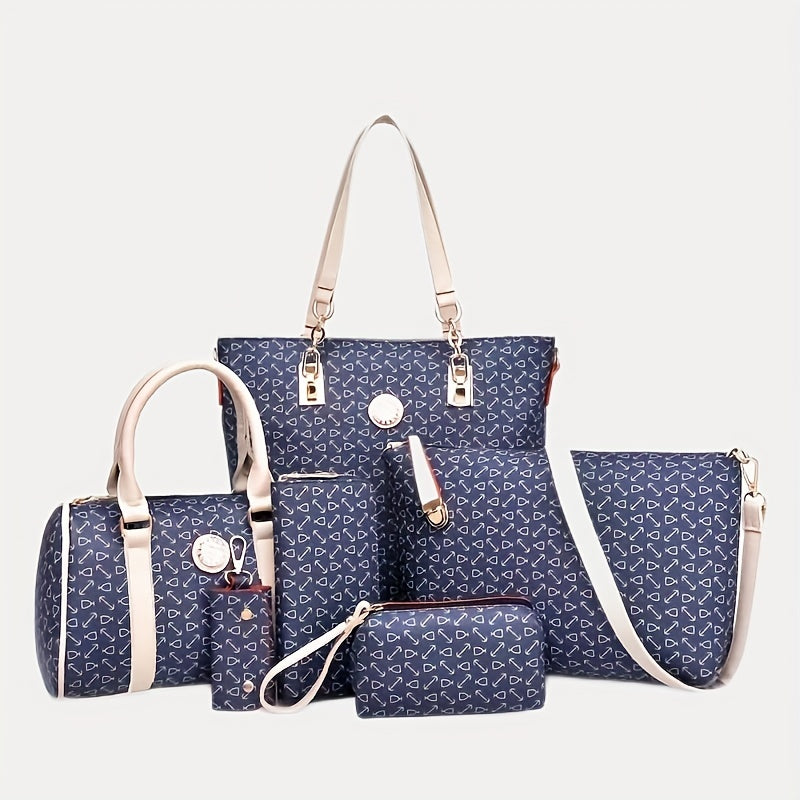 6pcs Tote Bag Crossbody Bag Boston Bag Clutch Purse Set, PU Leather Large Capacity Shoulder Bag, Casual Versatile Commuter Bag