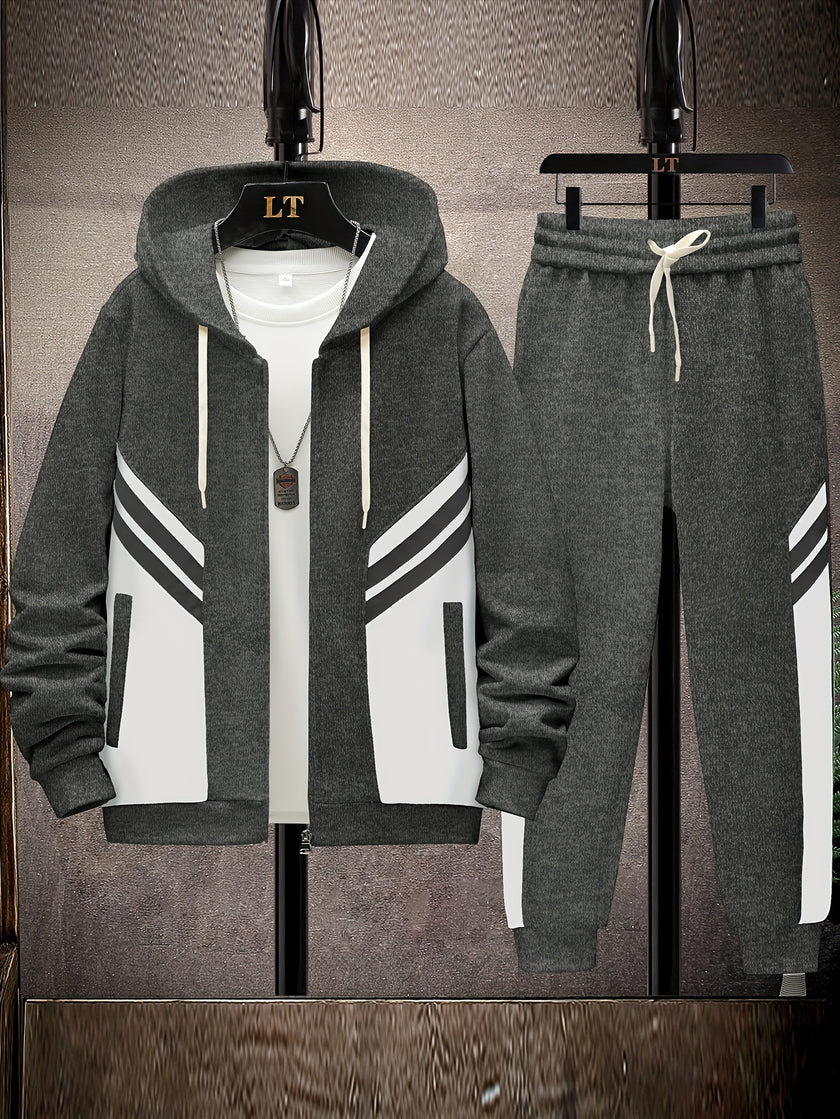 Men's Color Block Hoodie & Sweatpants Set
