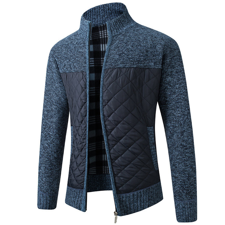 Men's Stand Collar Striped Plaid Zipper Sweater - Product upscale 