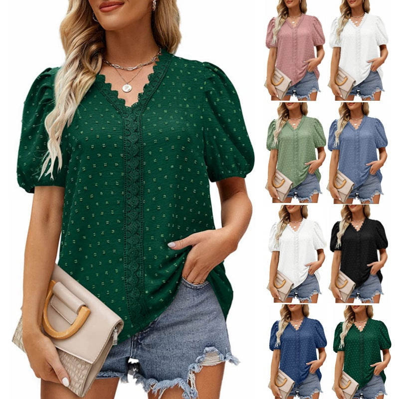 Dot Bubble Short Sleeve Chiffon Shirt - Product upscale 