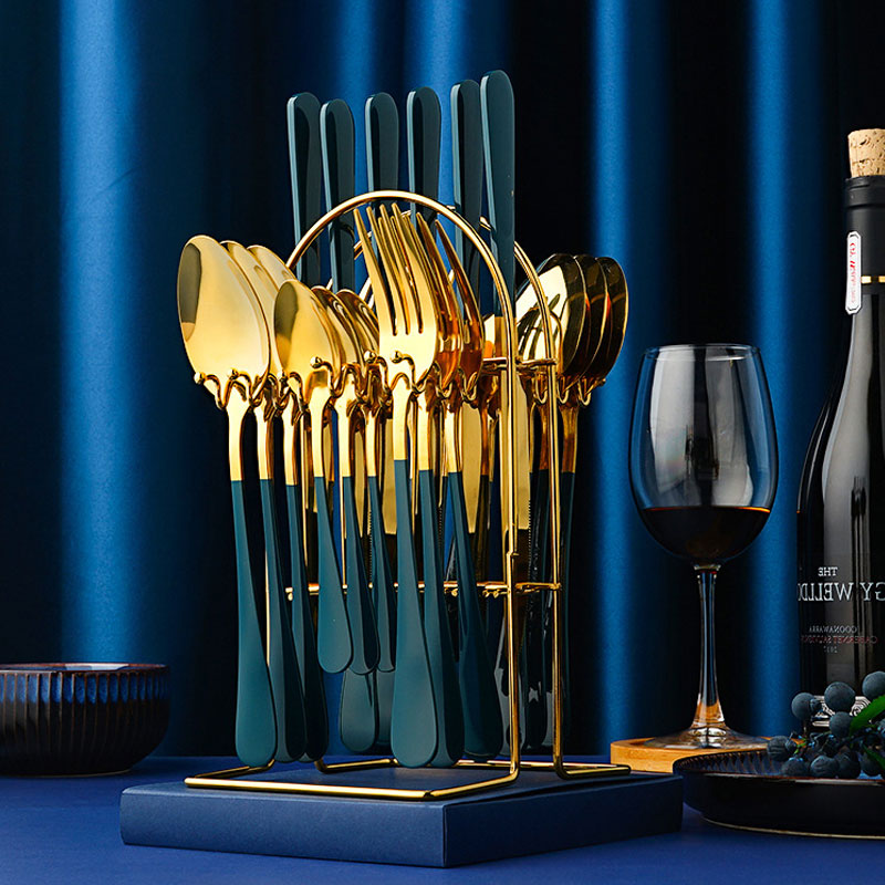 Gold Dinnerware Set Stainless Steel Tableware Set Knife Fork Spoon Luxury Cutlery Set With Storage Rack Dishwasher - Product upscale 