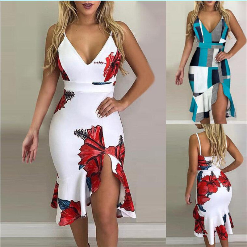 Women's Collage halter irregular skirt dresses