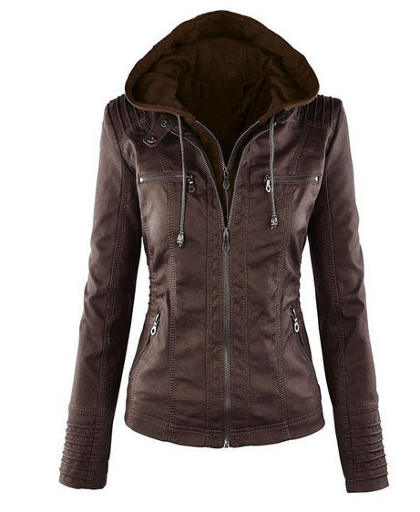 Women's Short Leather Pu Leather Jacket - Product upscale 