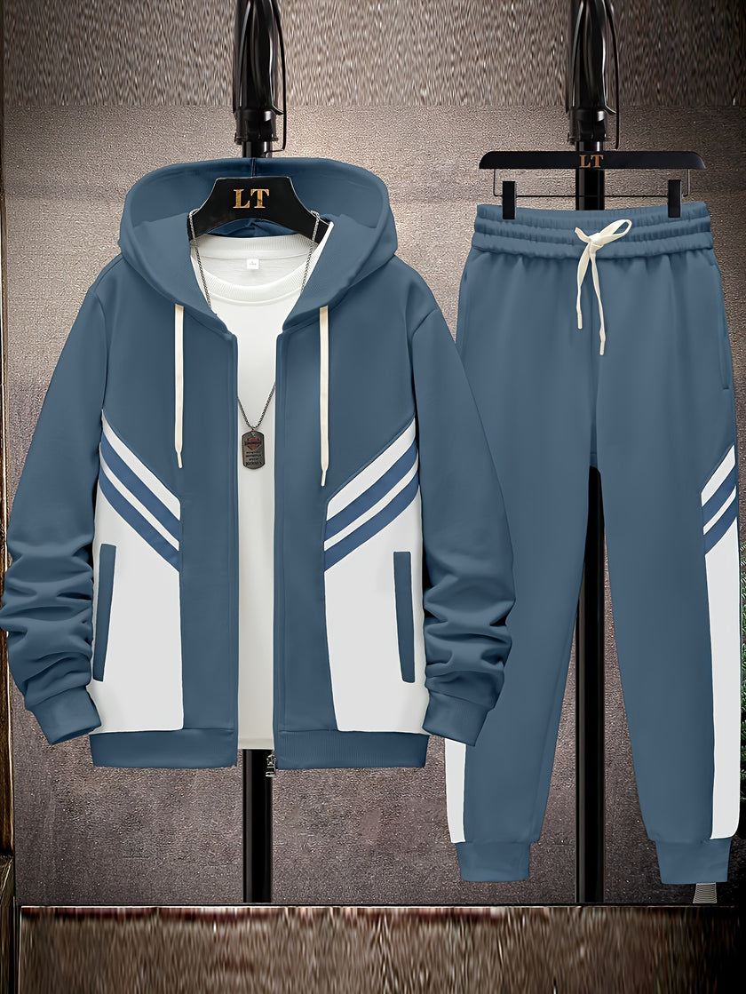 Men's Color Block Hoodie & Sweatpants Set