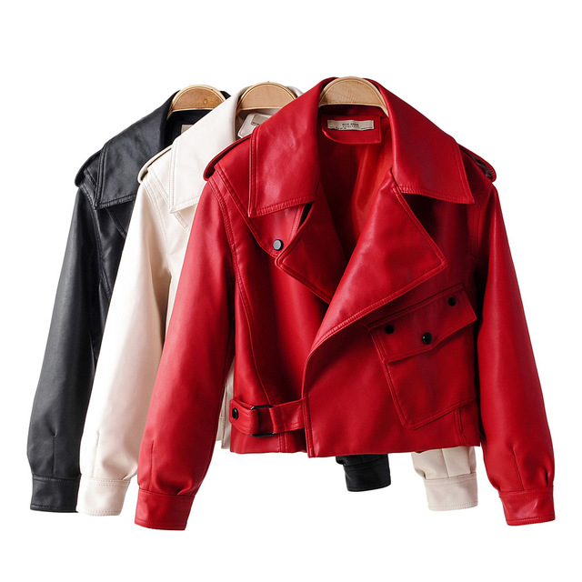 Women's PU Leather Jacket with Short Washed Leather Jacket - Product upscale 