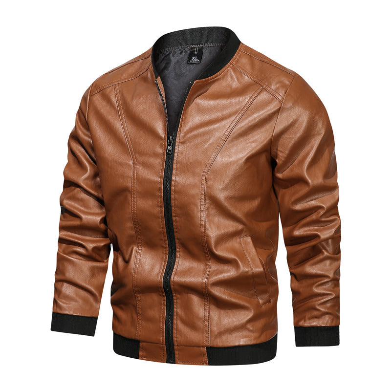 Men Casual Leather Jacket Zipper Leather - Product upscale 