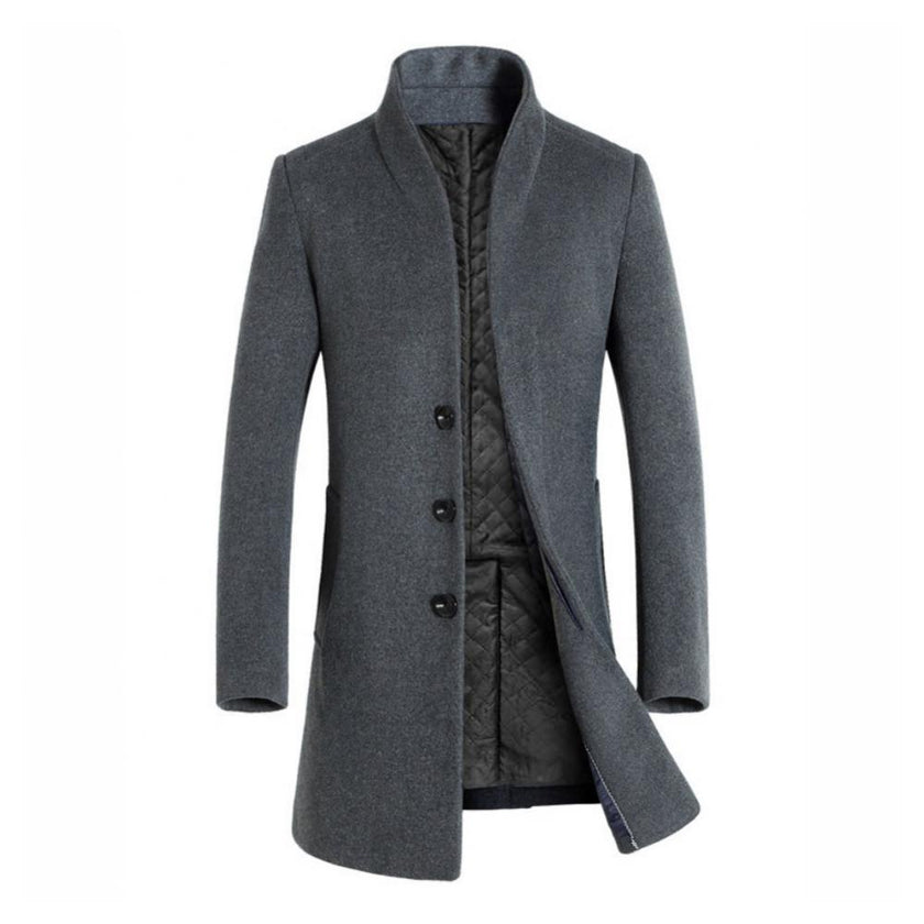 Men Winter Warm Solid Color Woolen Trench Coat Outwear Overcoat Long Jacket Men's Clothing Winter Blouses 2021 Outwear Overcoat - Product upscale 