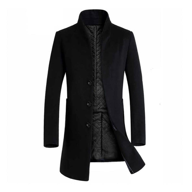 Men Winter Warm Solid Color Woolen Trench Coat Outwear Overcoat Long Jacket Men's Clothing Winter Blouses 2021 Outwear Overcoat - Product upscale 