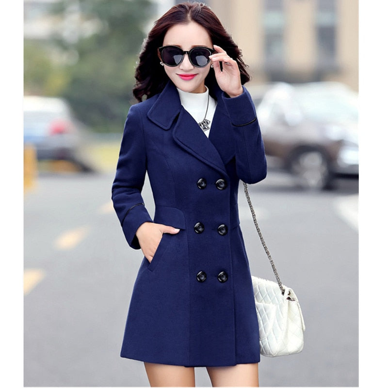 UHYTGF Coat Woman Autumn Winter 2023 Wool Coats For Women Overcoat Double-breasted Woolen Jackets For Women Outerwear M-3XL 124 - Product upscale 