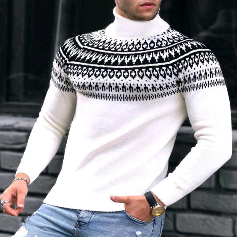 Vintage Patchwork Turtleneck Teenagers Men's Long Sleeve - Product upscale 