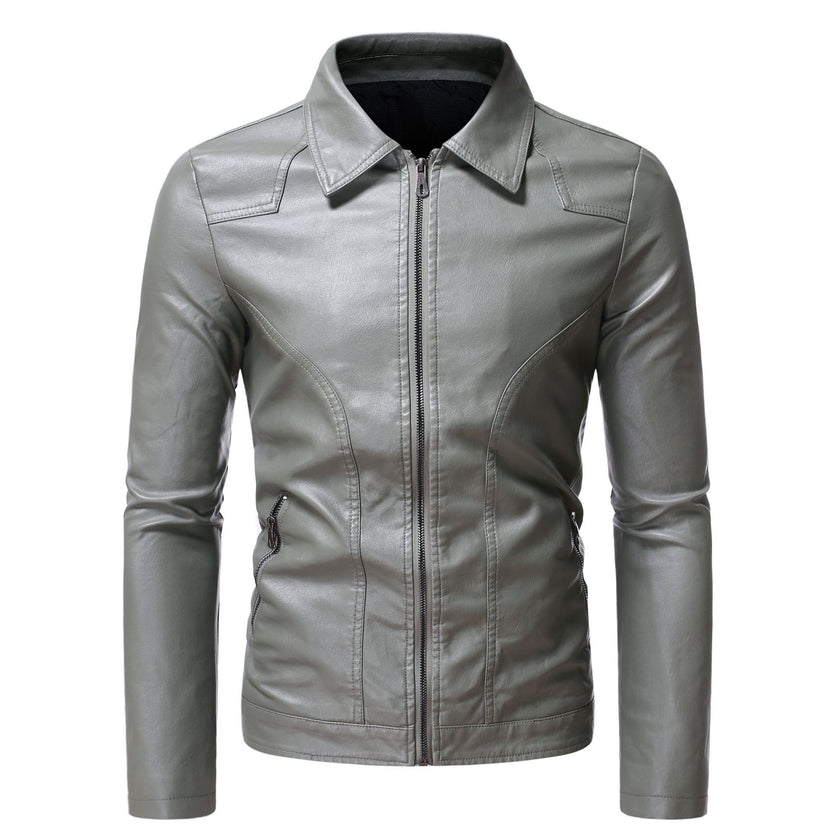 Men's Casual Slim-fit Leather Coat - Product upscale 