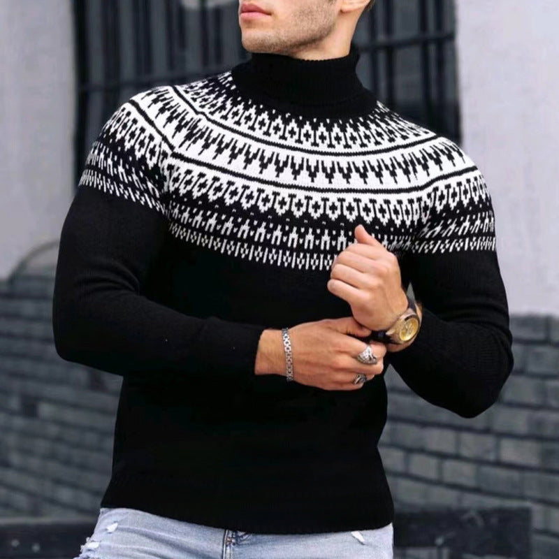 Vintage Patchwork Turtleneck Teenagers Men's Long Sleeve - Product upscale 