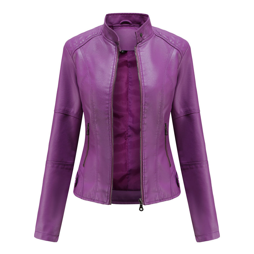 Thin Large Size Leather Clothing With Stand Collar Slim-fit Jacket - Product upscale 