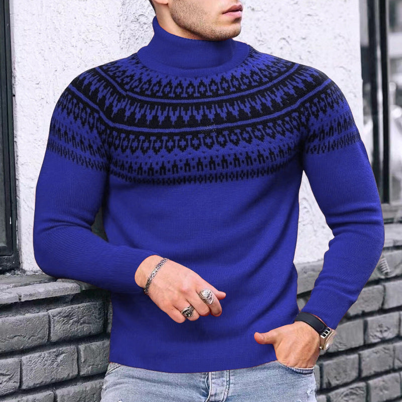 Vintage Patchwork Turtleneck Teenagers Men's Long Sleeve - Product upscale 