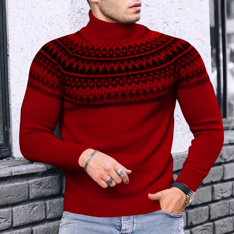 Vintage Patchwork Turtleneck Teenagers Men's Long Sleeve - Product upscale 