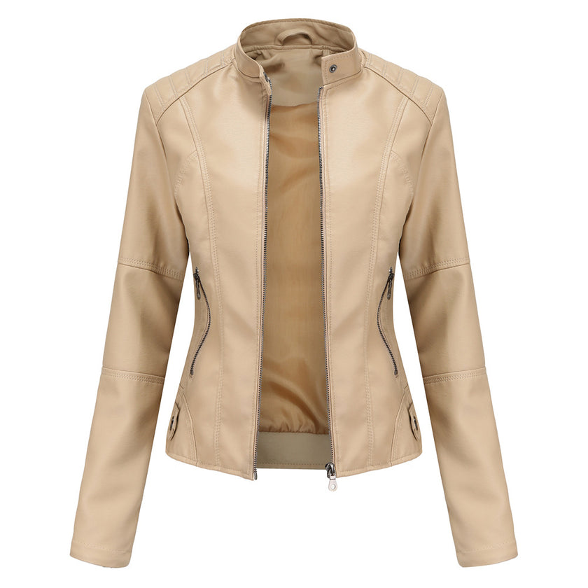 Thin Large Size Leather Clothing With Stand Collar Slim-fit Jacket - Product upscale 