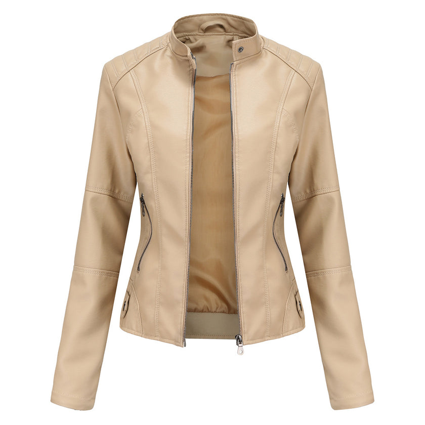 Thin Large Size Leather Clothing With Stand Collar Slim-fit Jacket - Product upscale 