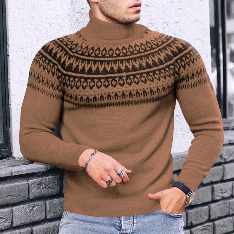 Vintage Patchwork Turtleneck Teenagers Men's Long Sleeve - Product upscale 