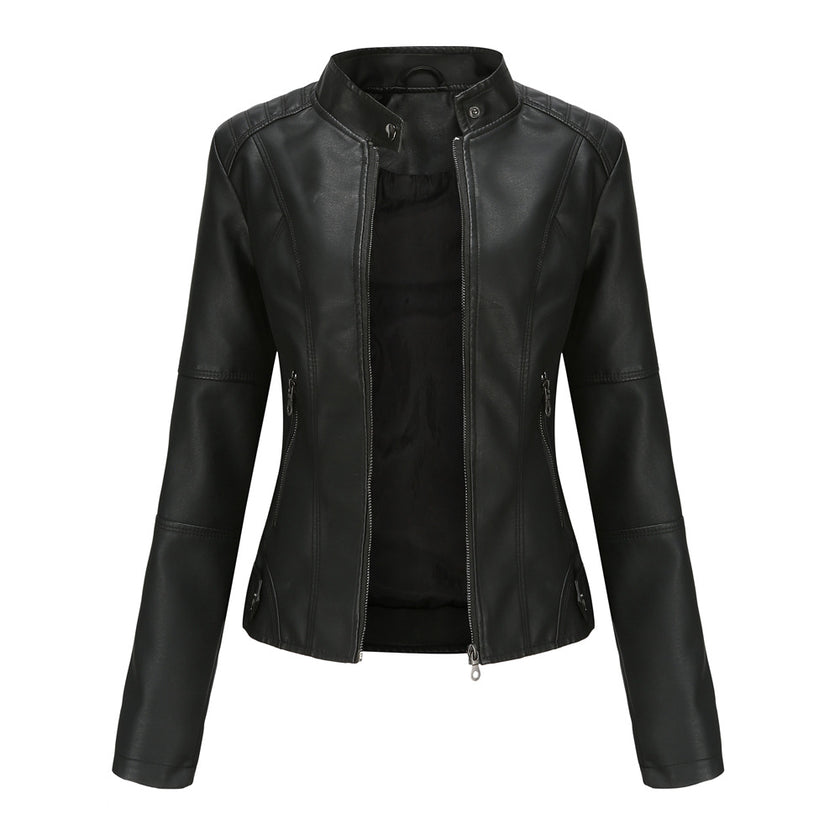 Thin Large Size Leather Clothing With Stand Collar Slim-fit Jacket - Product upscale 