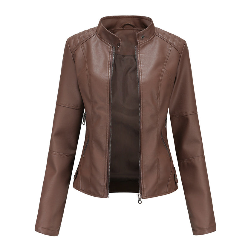 Thin Large Size Leather Clothing With Stand Collar Slim-fit Jacket - Product upscale 