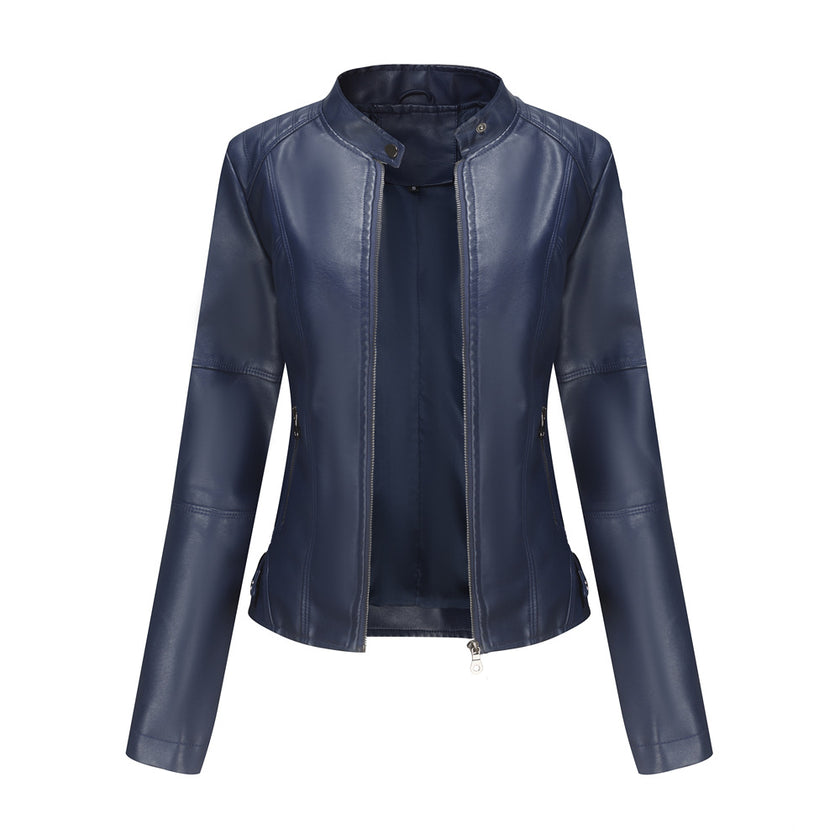 Thin Large Size Leather Clothing With Stand Collar Slim-fit Jacket - Product upscale 